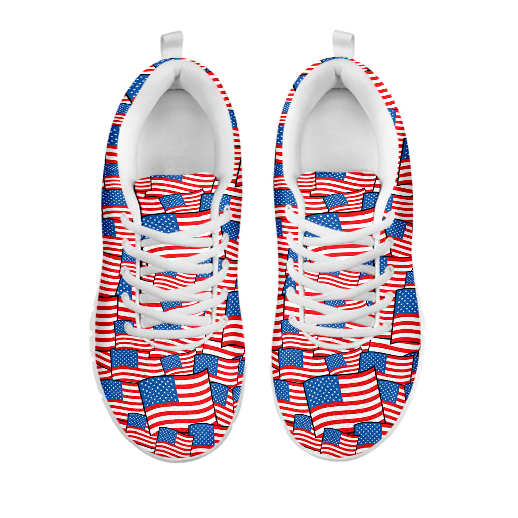 4th of July USA Flag Pattern Print White Running Shoes