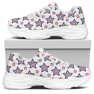 4th of July USA Star Pattern Print White Chunky Shoes