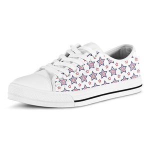 4th of July USA Star Pattern Print White Low Top Sneakers