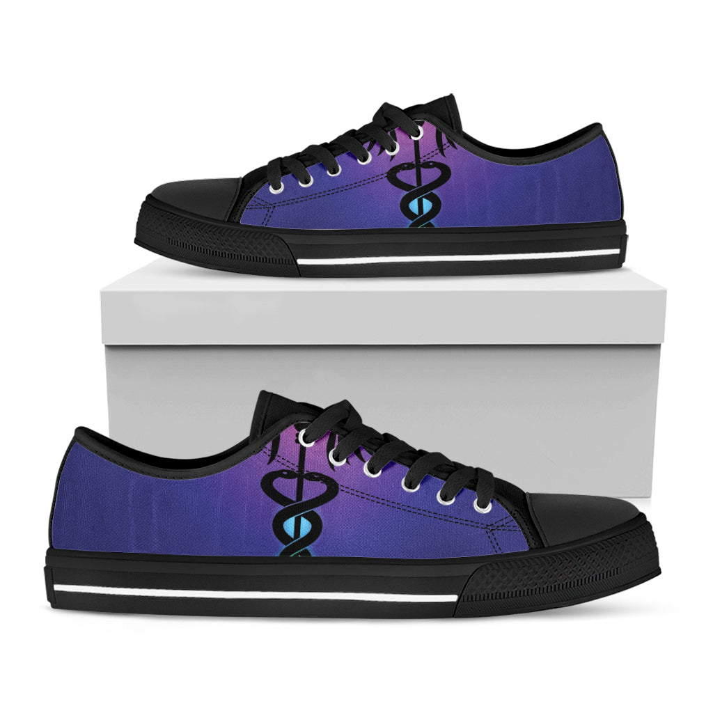 7 Chakras Caduceus Print Black Low Top Sneakers