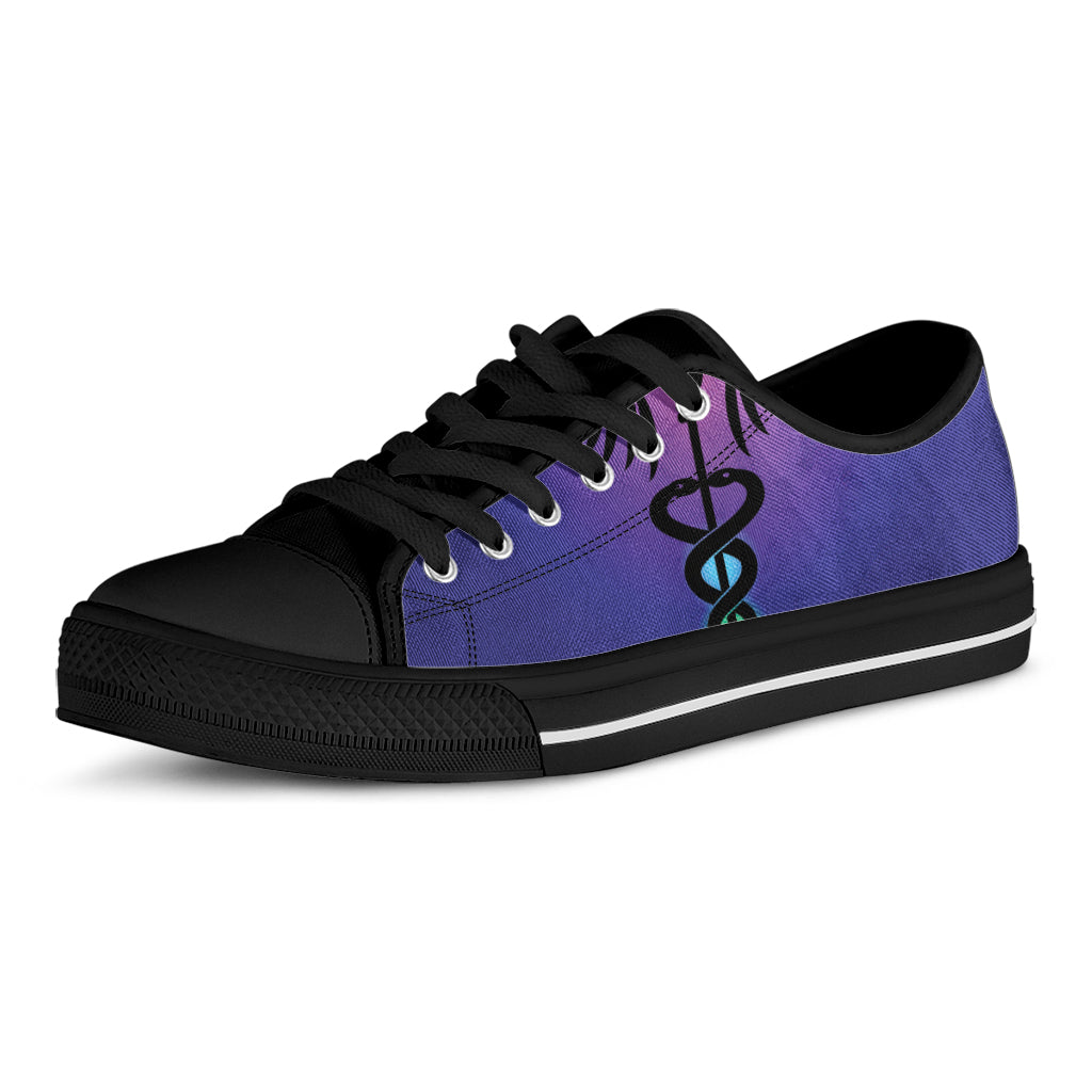 7 Chakras Caduceus Print Black Low Top Sneakers