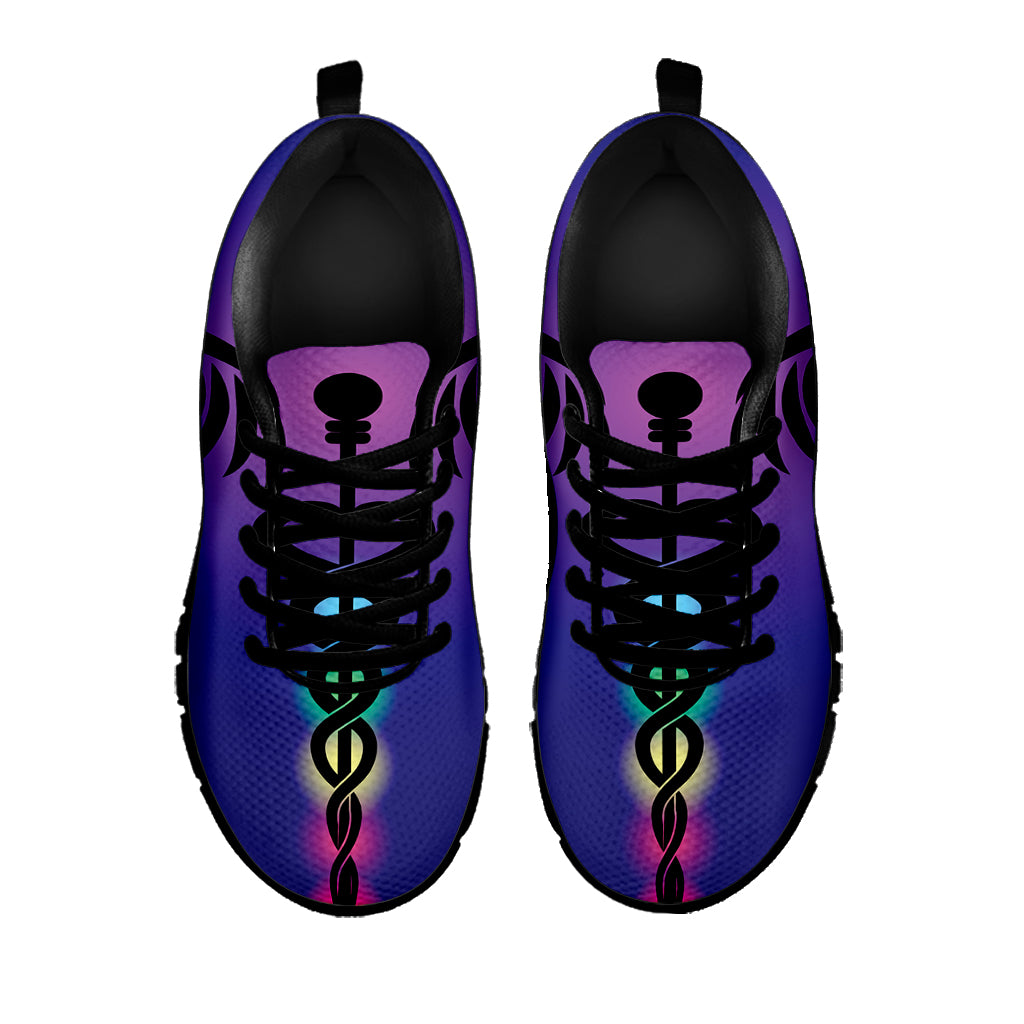 7 Chakras Caduceus Print Black Running Shoes