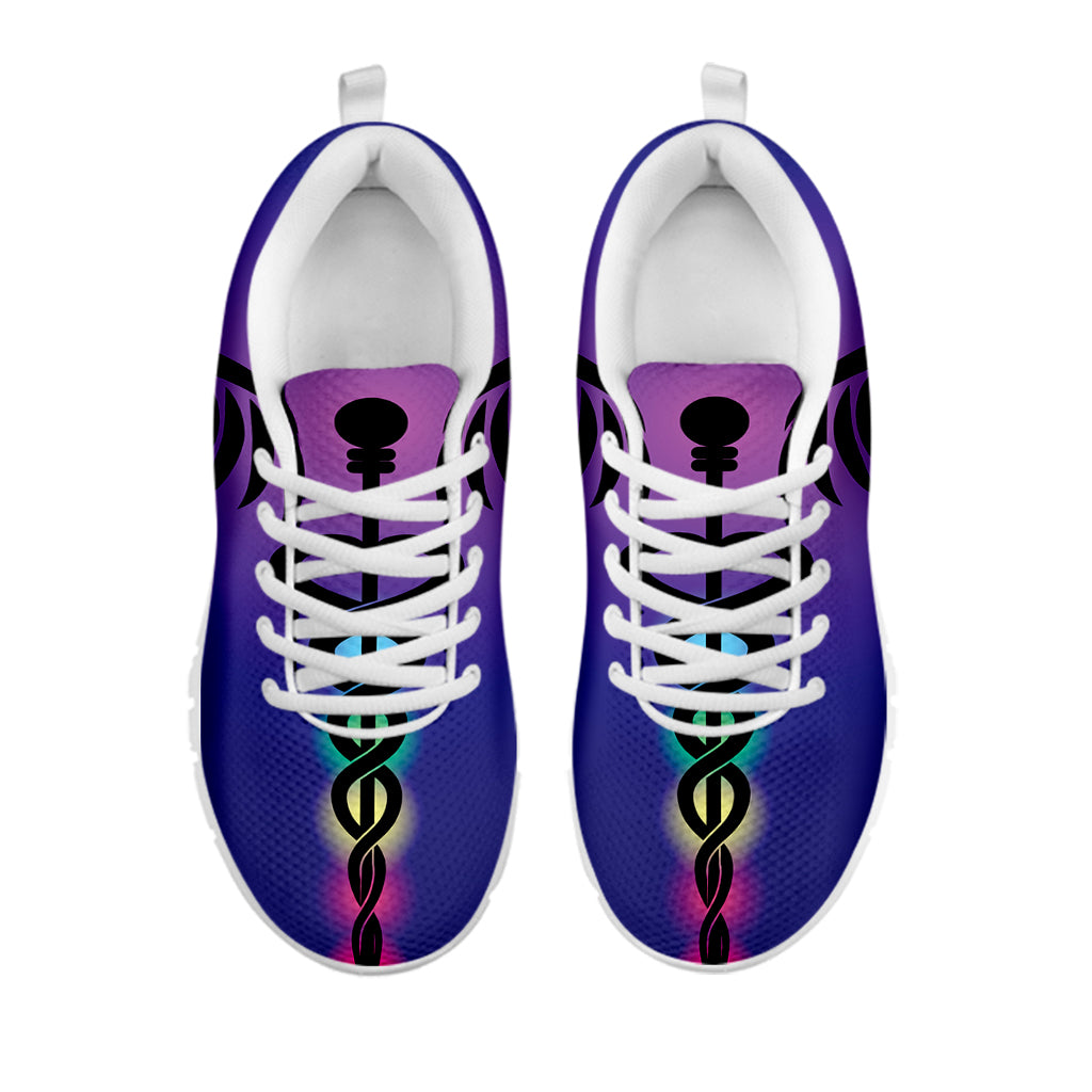 7 Chakras Caduceus Print White Running Shoes