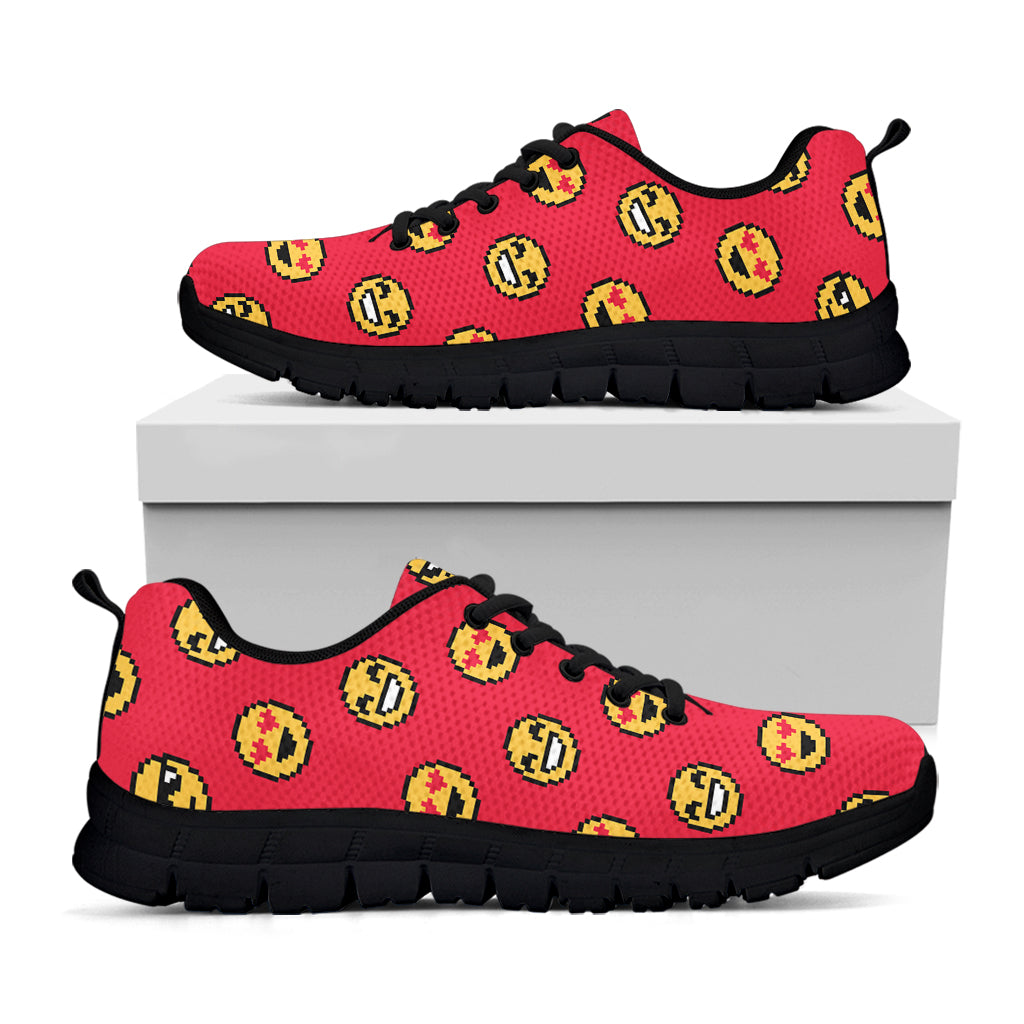 8-Bit Emoji Pattern Print Black Running Shoes