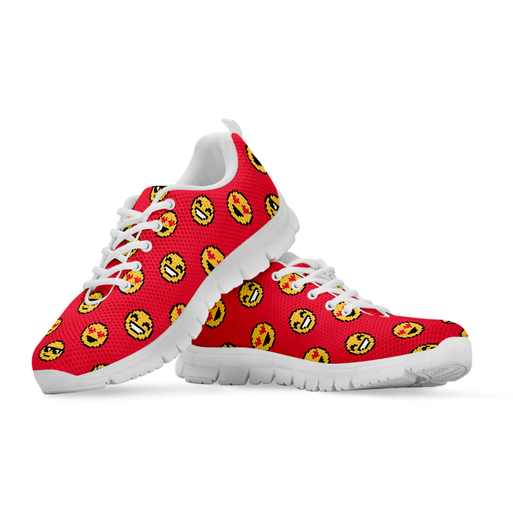 8-Bit Emoji Pattern Print White Running Shoes