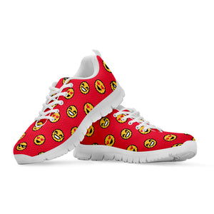 8-Bit Emoji Pattern Print White Running Shoes
