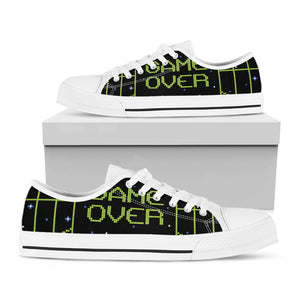 8-Bit Game Over Print White Low Top Sneakers