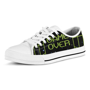 8-Bit Game Over Print White Low Top Sneakers