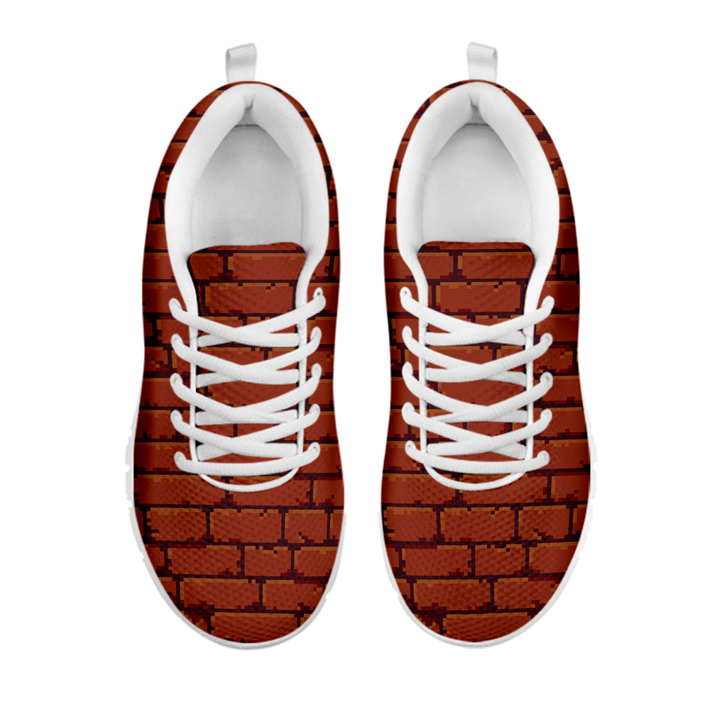 8-Bit Pixel Brick Wall Print White Running Shoes