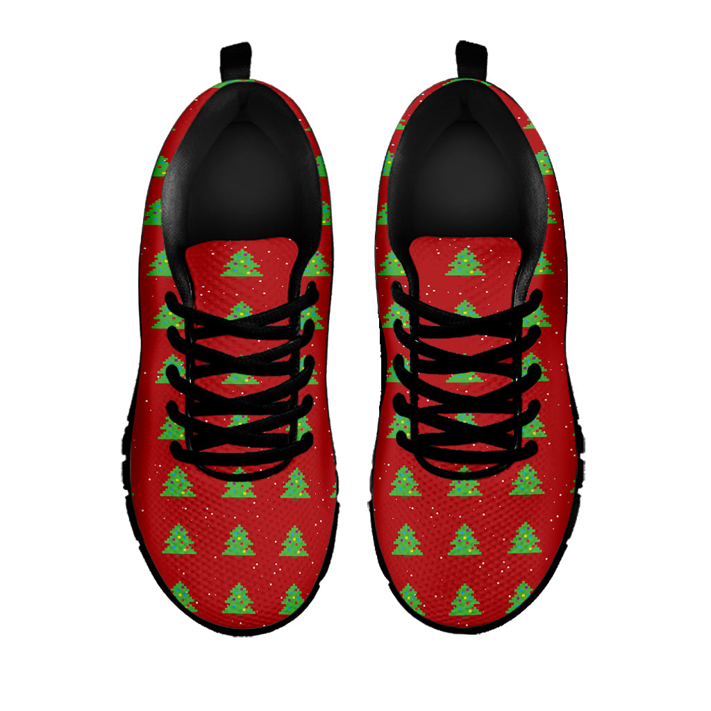 8-Bit Pixel Christmas Tree Pattern Print Black Running Shoes