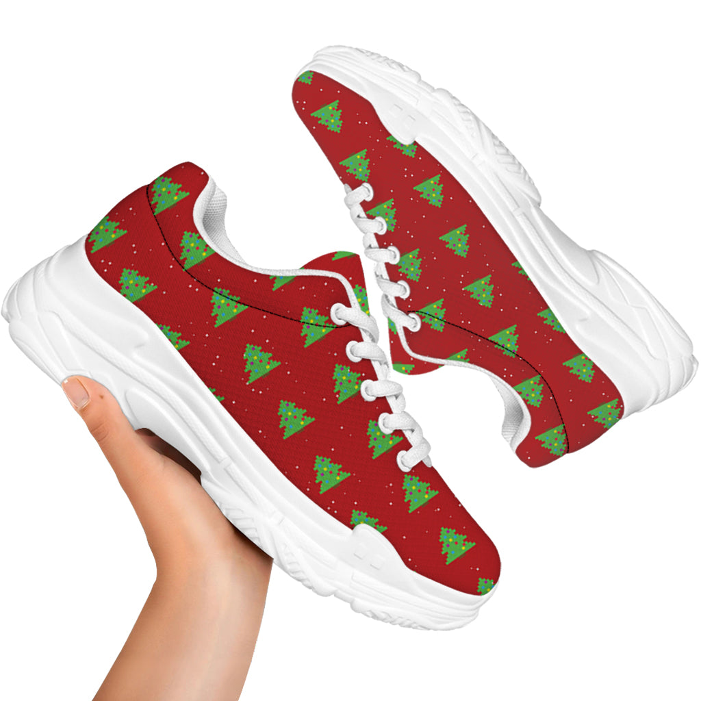 8-Bit Pixel Christmas Tree Pattern Print White Chunky Shoes