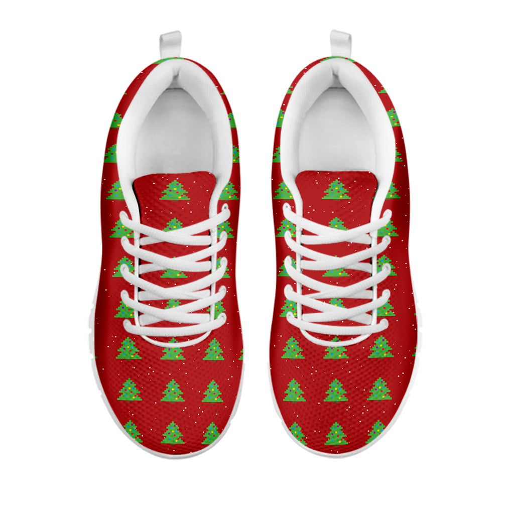 8-Bit Pixel Christmas Tree Pattern Print White Running Shoes