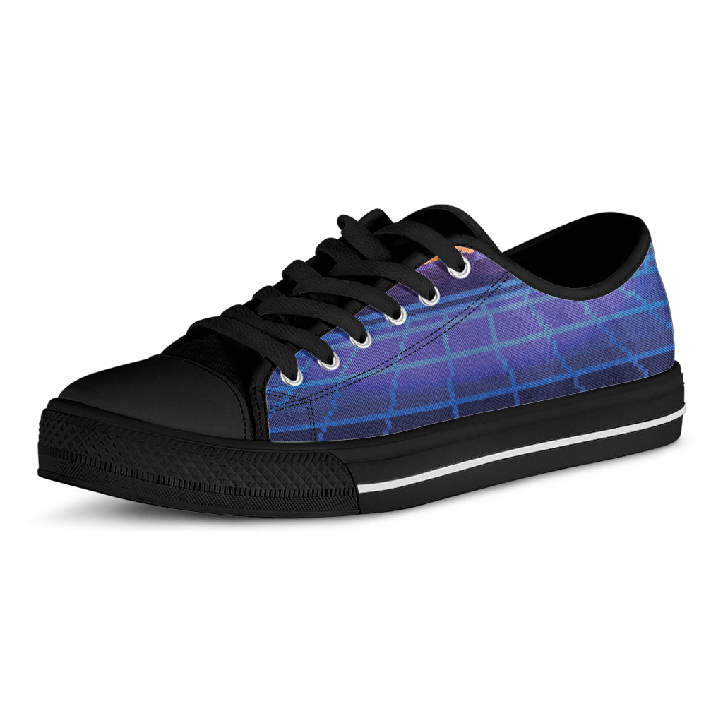 8-Bit Pixel Digital Landscape Print Black Low Top Sneakers