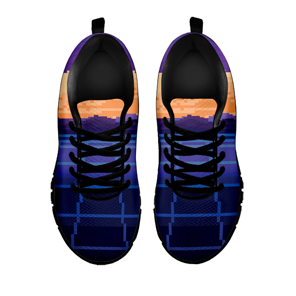 8-Bit Pixel Digital Landscape Print Black Running Shoes