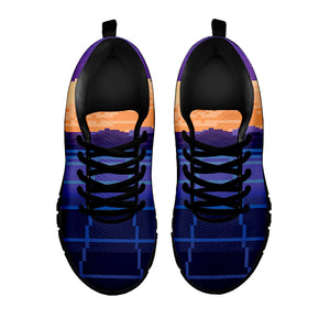 8-Bit Pixel Digital Landscape Print Black Running Shoes