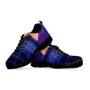 8-Bit Pixel Digital Landscape Print Black Running Shoes