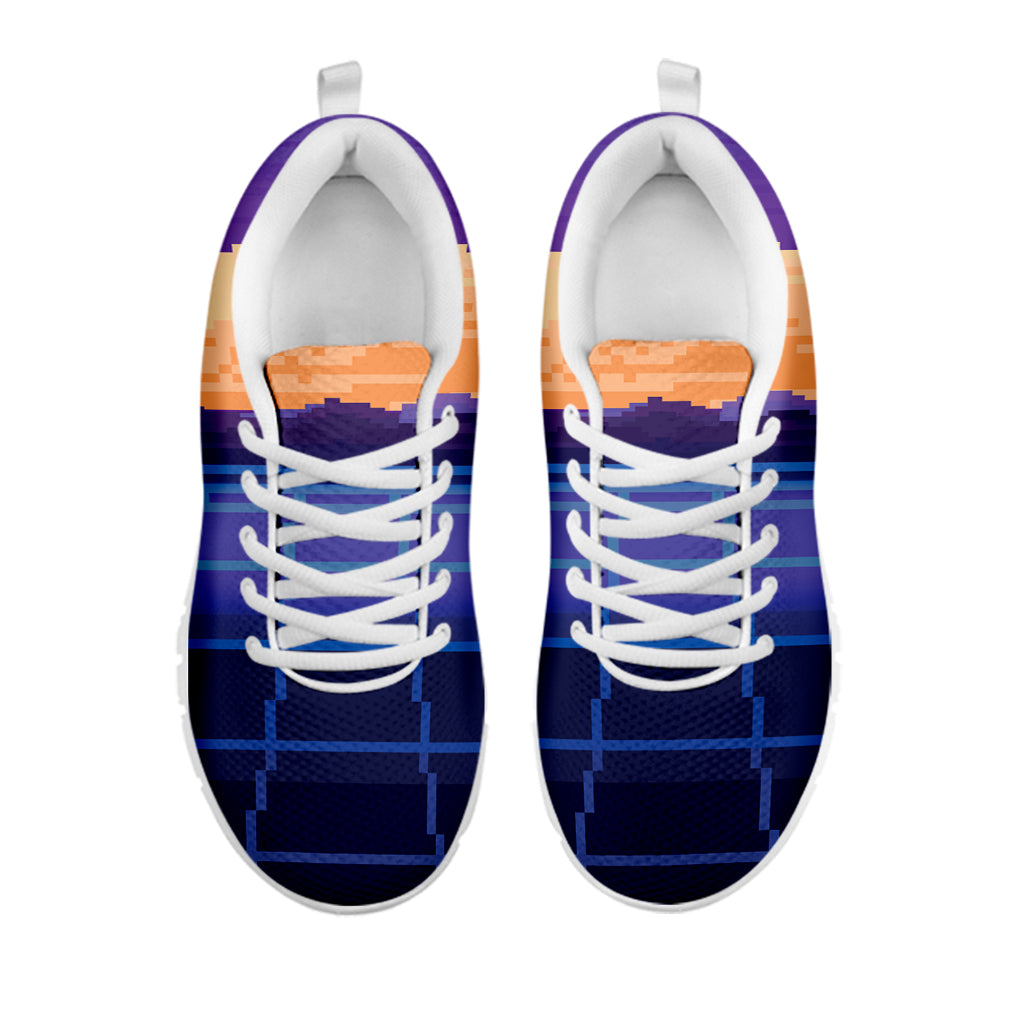 8-Bit Pixel Digital Landscape Print White Running Shoes