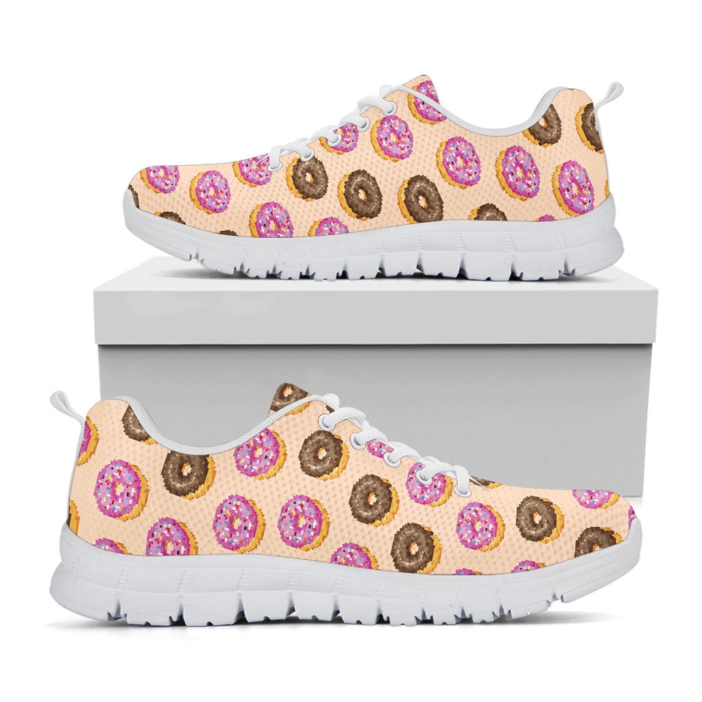 8-Bit Pixel Donut Print White Running Shoes