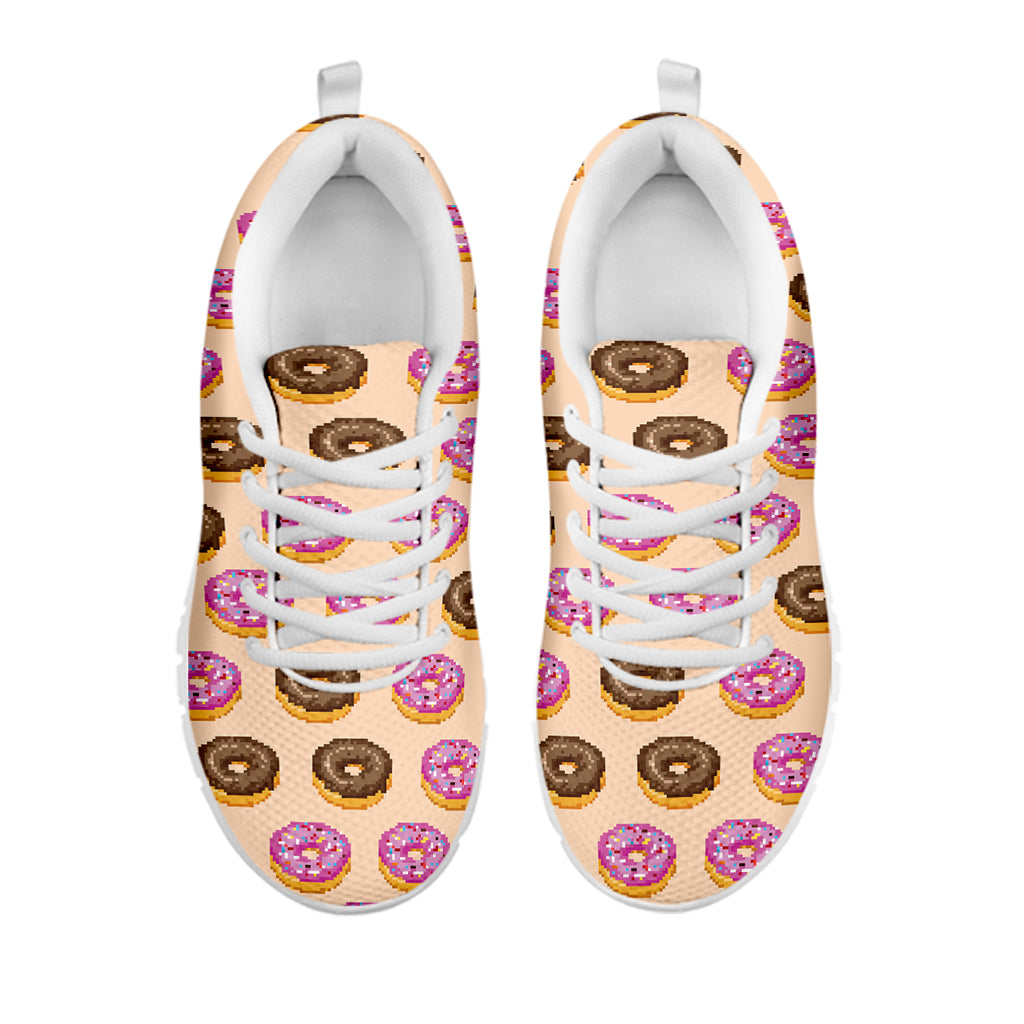 8-Bit Pixel Donut Print White Running Shoes