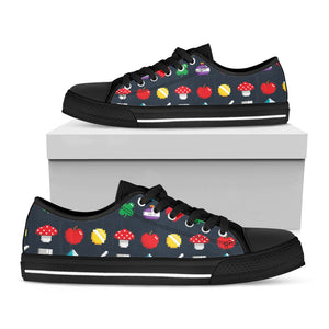 8-Bit Pixel Game Items Print Black Low Top Sneakers