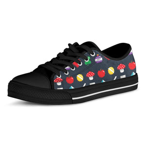 8-Bit Pixel Game Items Print Black Low Top Sneakers