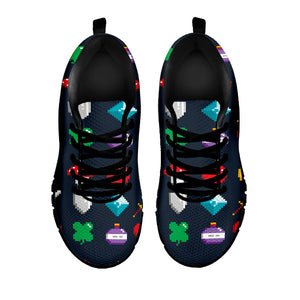 8-Bit Pixel Game Items Print Black Running Shoes