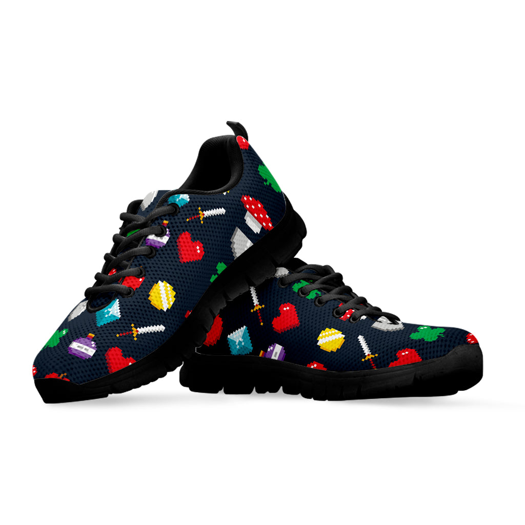 8-Bit Pixel Game Items Print Black Running Shoes