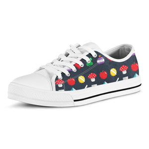 8-Bit Pixel Game Items Print White Low Top Sneakers