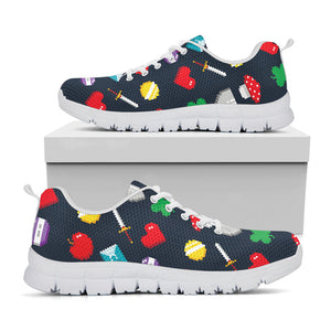8-Bit Pixel Game Items Print White Running Shoes