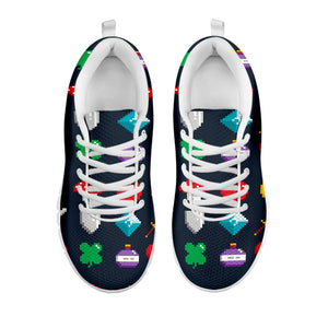 8-Bit Pixel Game Items Print White Running Shoes