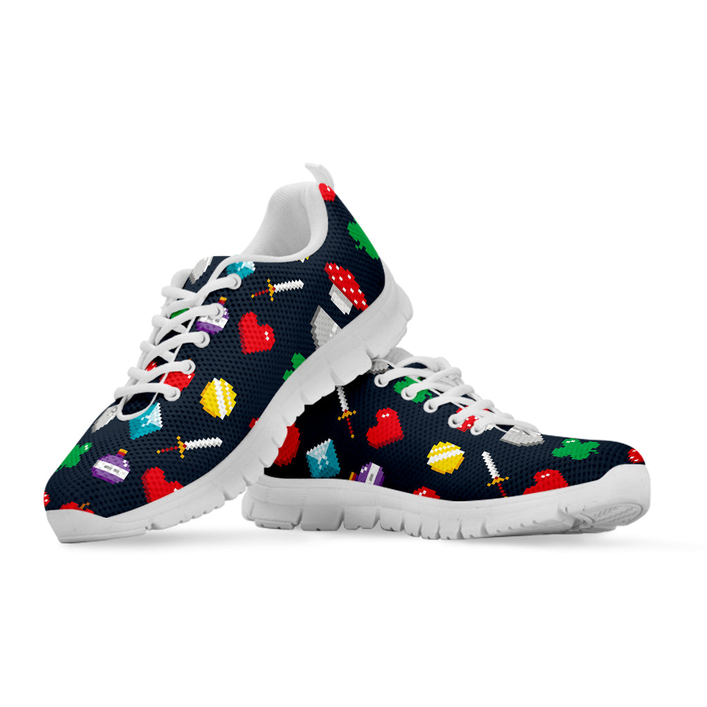 8-Bit Pixel Game Items Print White Running Shoes