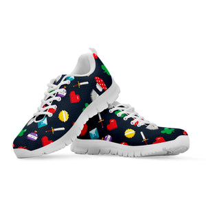 8-Bit Pixel Game Items Print White Running Shoes