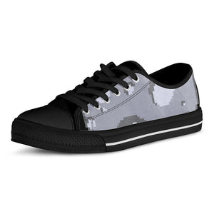 8-Bit Pixel Moon Print Black Low Top Sneakers