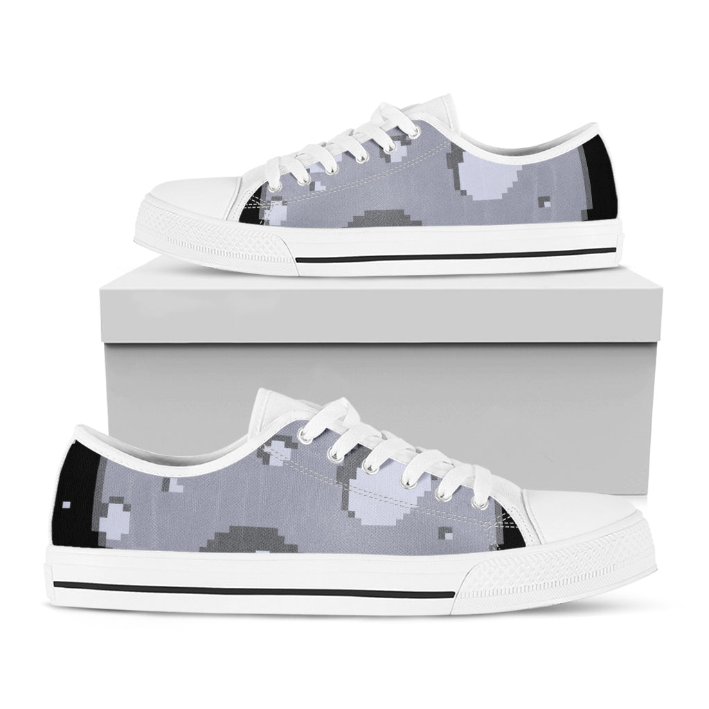 8-Bit Pixel Moon Print White Low Top Sneakers