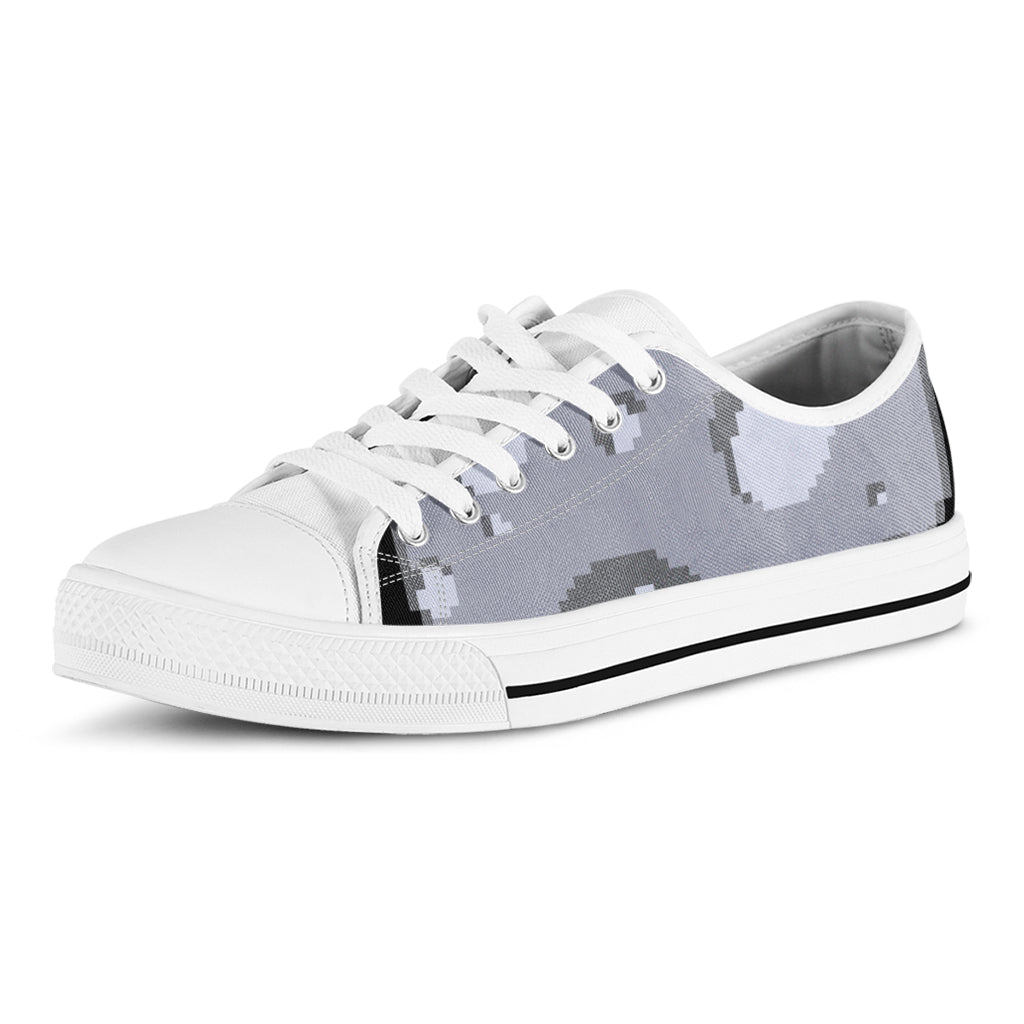 8-Bit Pixel Moon Print White Low Top Sneakers
