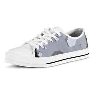 8-Bit Pixel Moon Print White Low Top Sneakers