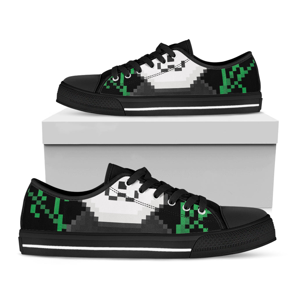 8-Bit Pixel Panda Print Black Low Top Sneakers