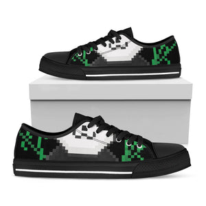 8-Bit Pixel Panda Print Black Low Top Sneakers