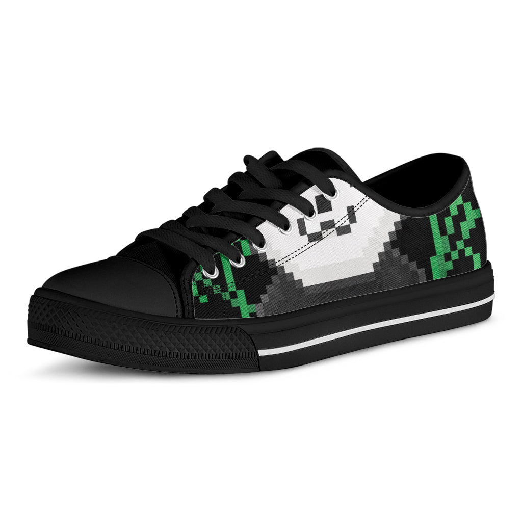8-Bit Pixel Panda Print Black Low Top Sneakers