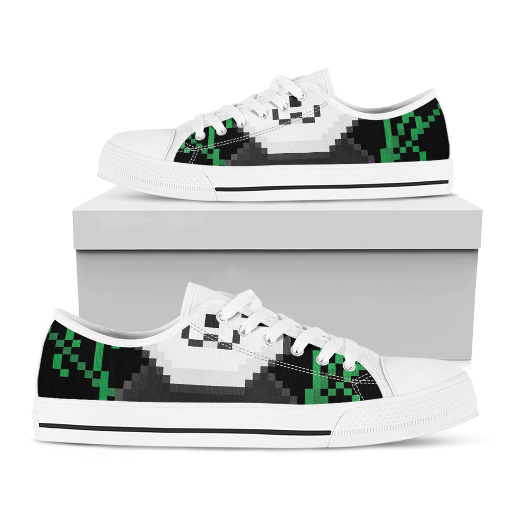 8-Bit Pixel Panda Print White Low Top Sneakers