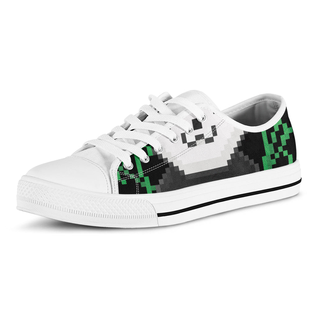 8-Bit Pixel Panda Print White Low Top Sneakers