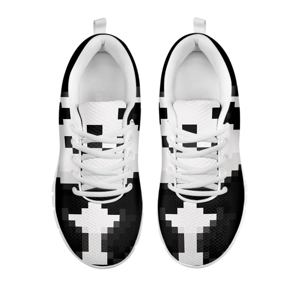8-Bit Pixel Panda Print White Running Shoes