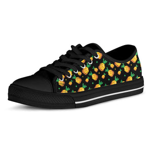 8-Bit Pixel Pineapple Print Black Low Top Sneakers