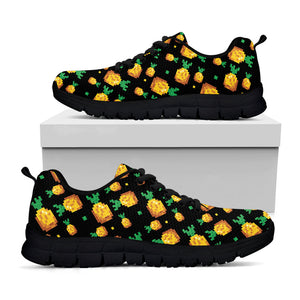 8-Bit Pixel Pineapple Print Black Running Shoes