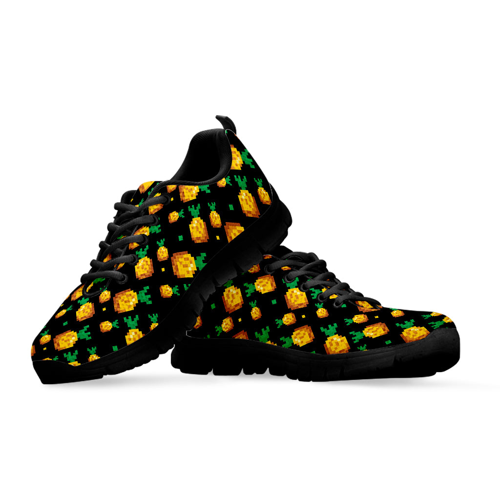 8-Bit Pixel Pineapple Print Black Running Shoes