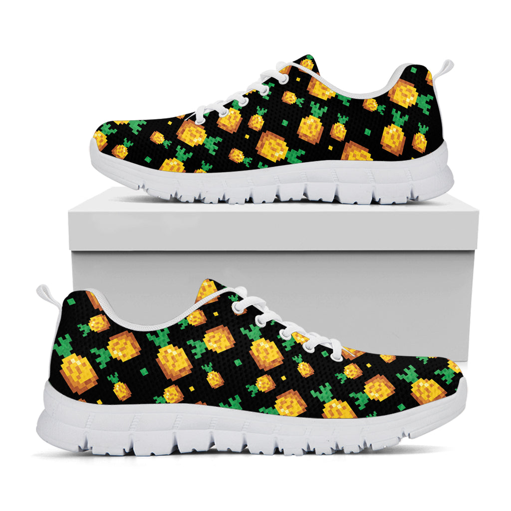 8-Bit Pixel Pineapple Print White Running Shoes