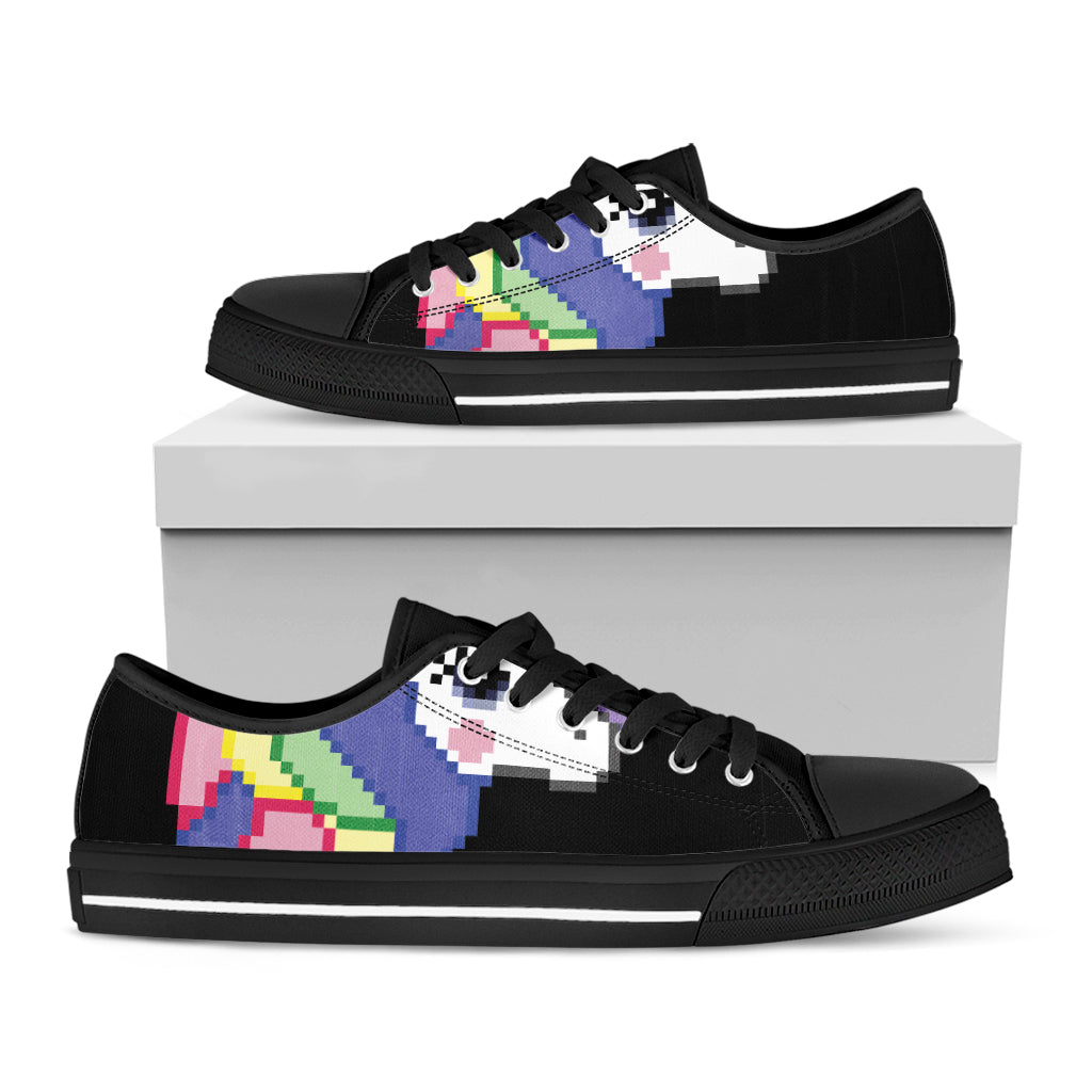 8-Bit Pixel Unicorn Print Black Low Top Sneakers