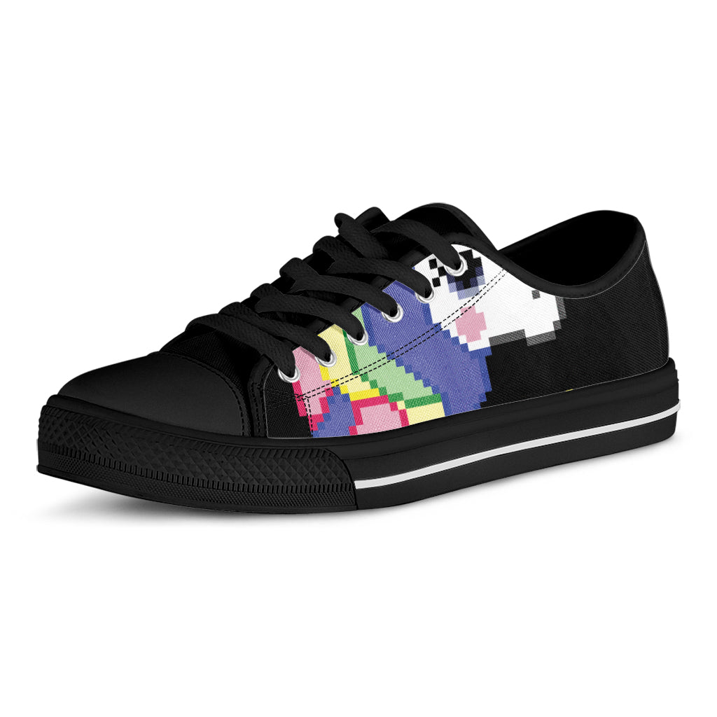 8-Bit Pixel Unicorn Print Black Low Top Sneakers