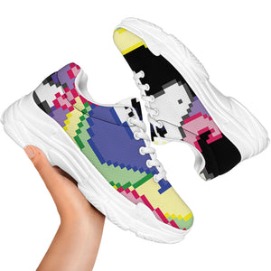8-Bit Pixel Unicorn Print White Chunky Shoes
