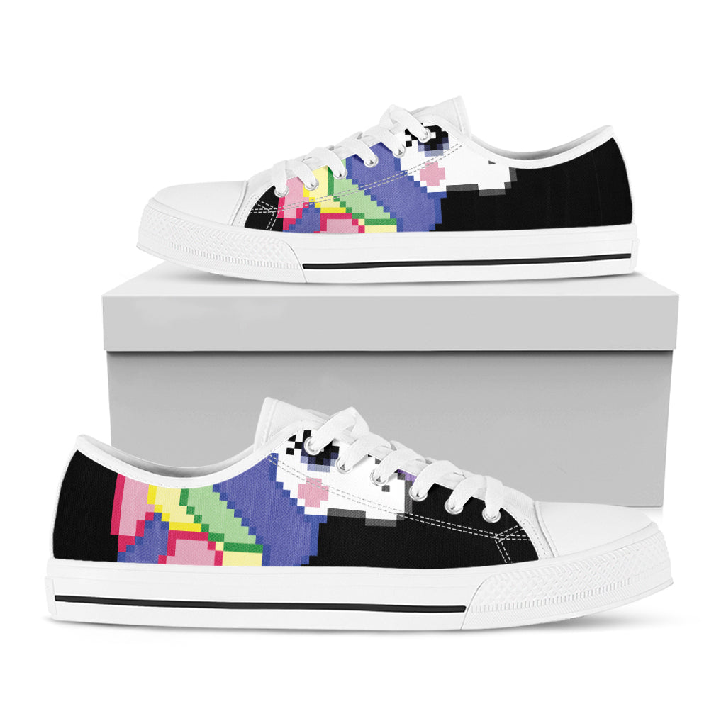 8-Bit Pixel Unicorn Print White Low Top Sneakers